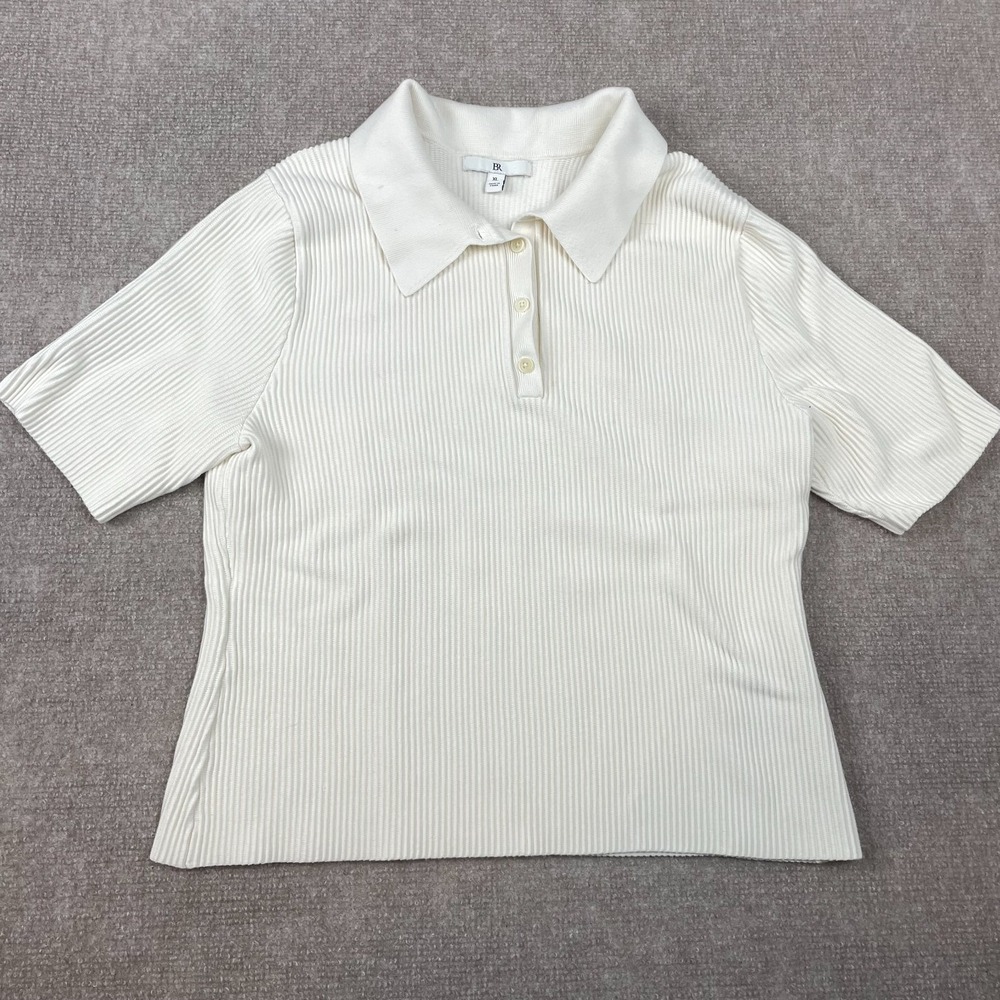Banana Republic Polo Shirt Womens X-Large Cream Ribbed Knit Short Sleeve Golf